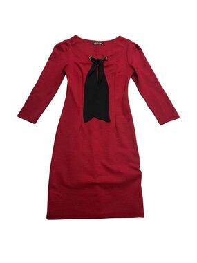 Appleline Ribbed Tie-Neck Sheath Dress Red Bodycon S 4